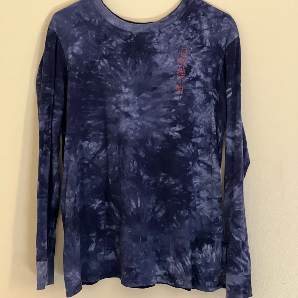 Blue Tye Dye Shirt with Chinese Symbol on Back